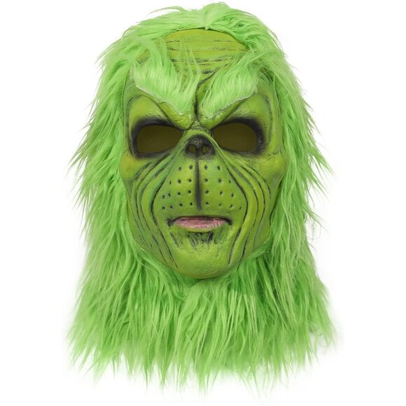 Green Monster Mask Christmas Cosplay Accessories Xmas Latex Full Face Mask - Picture 1 of 6